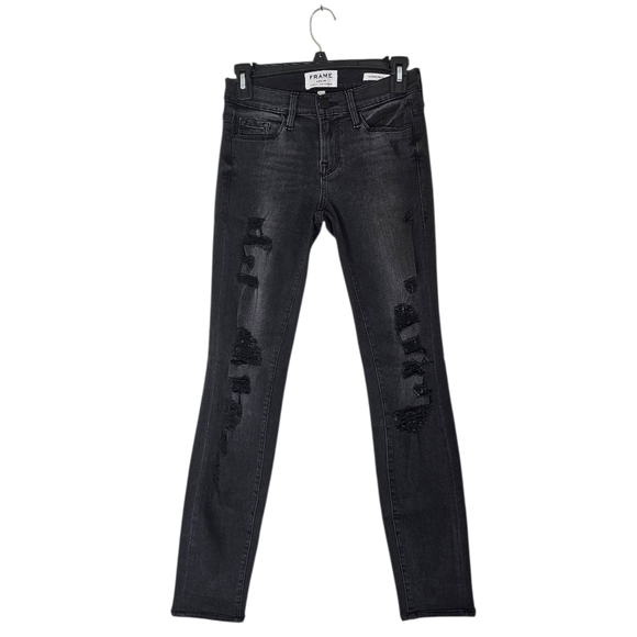 Frame Denim Le Skinny De Jeanne Black Gray Distressed Skinny Jeans 25 Preowned - Picture 1 of 9